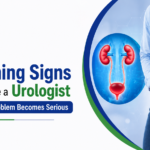 10 Warning Signs You Should See a Urologist Before a Minor Problem Becomes Serious blog banner featuring Dr. Dhangar's Complete Urocare logo, a urinary system illustration, and a patient experiencing lower abdominal discomfort.